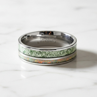 Bijoux fantaisie, alliance en tungstène plaqué argent 8 mm, agate verte, opale blanche feu pour homme et femme, bagues de fiançailles, cadeau