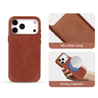 Étui de téléphone portable en cuir véritable magnétique mince et minimaliste de luxe pour iPhone 13 14 15 16 17 Pro Max pour Samsung Galaxy S24