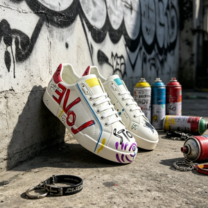 รองเท้าผ้าใบลายเส้นขยุกขยิกสุดหรูแบบผูกเชือกรอบรองเท้าสนามรองเท้ายาง - Product Image 1