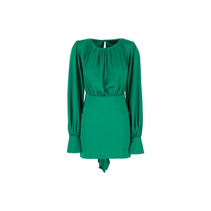 Mini vestido de poliéster verde con mangas de obispo Actualee de marca de lujo de diseño de gama alta - Product Image 1