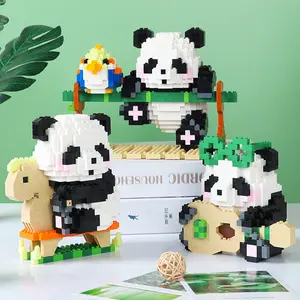 All'ingrosso piccoli ornamenti Puzzle assemblaggio blocco Panda cartoni animati bambole simpatiche piccoli giocattoli di blocchi di particelle