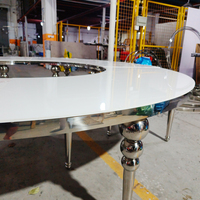 Table de banquet de mariage circulaire moderne haut de gamme en acier inoxydable argenté pour fêtes, hôtels et événements extérieurs