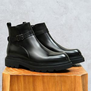 Botas Casuales de Otoño/Invierno para Hombre, Estilo Chelsea, Negras, Punta Redonda, de Cuero, Parte Superior de Piel de Vacuno de Primera Calidad, Cierre Deslizante, Ligeras - Product Image 3