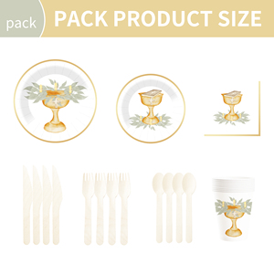 DAMAI - Juego de Platos de Papel, Servilletas y Mantel Desechables con Diseño de Flores Blancas para Comunión, Bautizo, Fiesta Infantil - Product Image 6