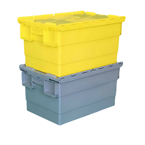 Warehouse <strong>Plastic</strong> Moving <strong>Crate</strong> <strong>Nestable</strong> Storage <strong>Attached</strong> <strong>Lid</strong> Containers Round Trip Tote Logistic Box for Transport - Product Image 4