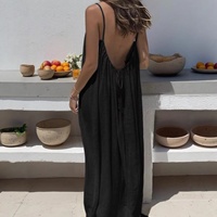 Nouvelle Robe Longue Décontractée d'Été 2026 pour Femme, à Bretelles, Dos Nu, Col Rond, Élégante et Haut de Gamme, en Polyester et Spandex Tricoté