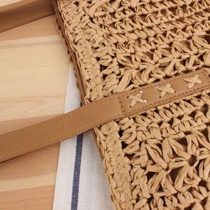Wholesale Summer New Crochet Design Hand Weave Solid Colour Paper Straw Shoulder <b>Square</b> Tote Bag Women Ladies Beach Handbags - Product Image 5