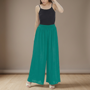 Women's Trendy Casual Palazzo Bottom Viscose Rayon Trousers Rama Green Breathable Eco-Friendly Mid Waist for Summer - Product Image 2