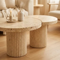 Ensemble de tables basses gigognes modernes en bois massif avec texture marbre, élégant et minimaliste, pour salon (lot de 2)