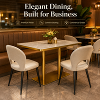 Ensemble de salle à manger de luxe en pierre frittée pour hôtel et restaurant - Base en métal doré, chaises ergonomiques, qualité commerciale