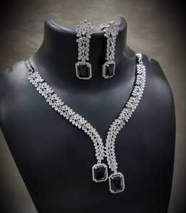 Adjustable Silver Brass American Diamond <b>Necklace</b> Set Daily Wear Wedding Engagement and Anniversary Jewelry for Parties - Product Image 1