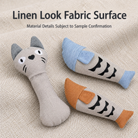 3Pcs Set Mainan Kucing dari Kain Linen dengan Kertas Berkerut dan Lonceng, Bentuk Ikan dan Kucing, Pemasok Grosir Mainan Kucing dari Kain