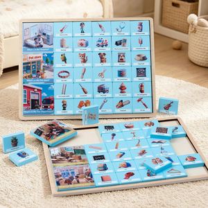3-In-1 English Words Daily Life Scene Matching <b>Puzzle</b> Board Wooden Blocks Iq Test Mind Challenges Table Game - Product Image 1