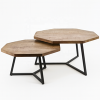 Ensemble de 2 tables basses gigognes en bois de manguier Octagon |   Design industriel artisanal |   Meubles de maison en bois massif noir antique Akku