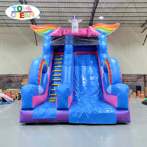 Toboggan aquatique gonflable licorne, toboggan arc-en-ciel pour enfants à usage sec et humide pour fête d'anniversaire - Product Image 2