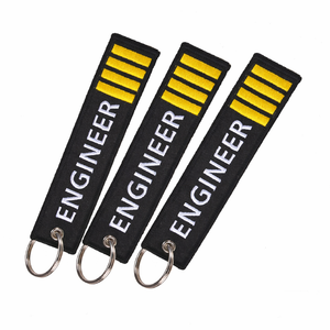 Llavero de tela tejida bordado de doble cara con logotipo de ingeniero personalizado para promoción, con la inscripción 'Remove Before Flight' - Product Image 4