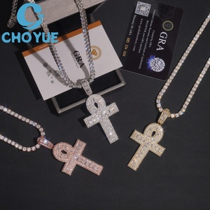 จี้รูปกางเขนอังค์ประดับเพชรโมอิสซาไนต์ CHOYUE ชุบทอง 18K เครื่องประดับฮิปฮอปสำหรับทุกเพศ ชุบทองคำสีกุหลาบ - Product Image 3