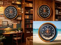 Horloge murale ronde en verre néon de 15 pouces, double anneau, tube néon en verre plié à la main, horloge à quartz illuminée, décoration rétro, horloge lumineuse
