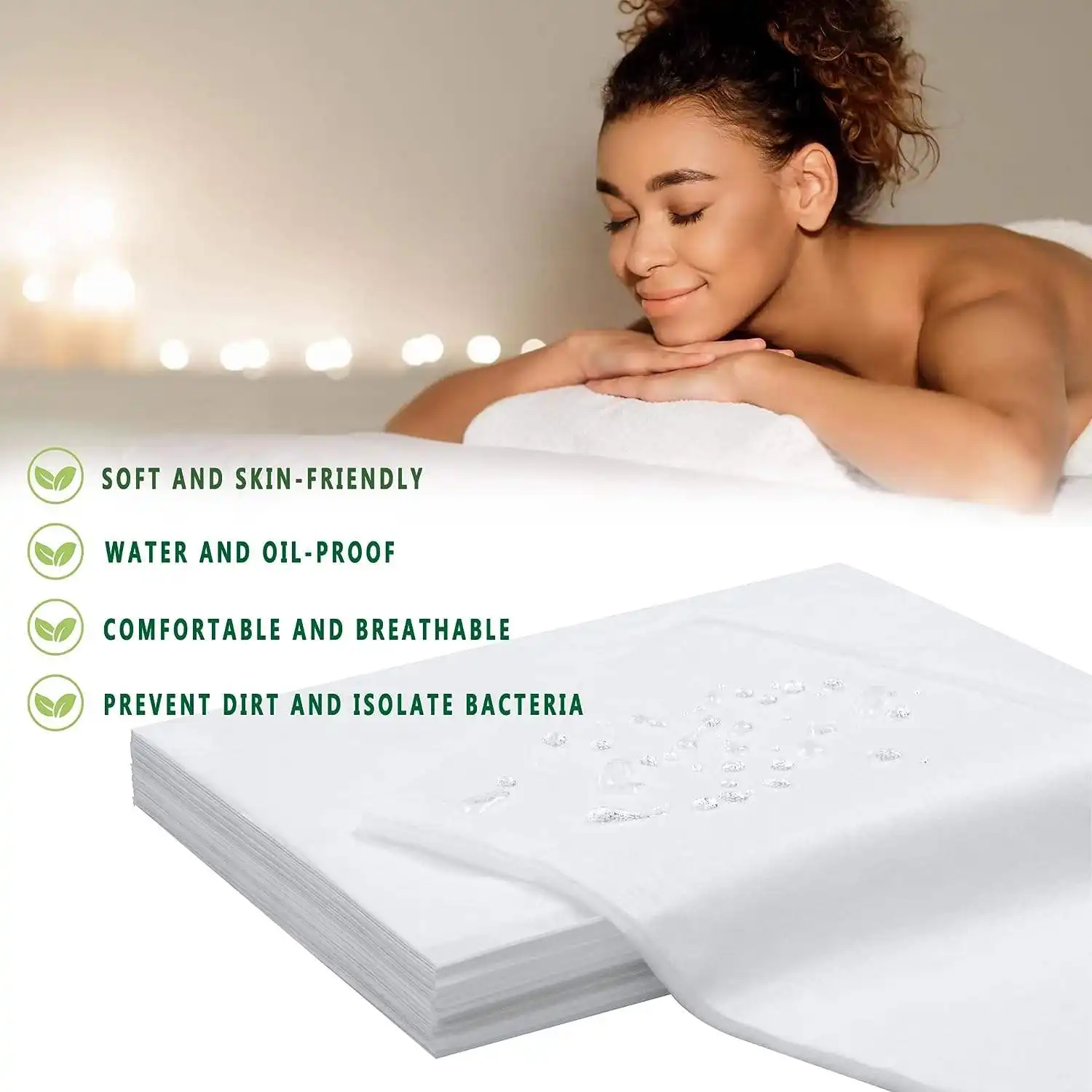 ملاءات السرير المقاومة للماء تُستخدم لمرة واحدة غطاء سرير لطاولة التدليك ملاءات سرير غير منسوجة للمنتجعات الصحية وصالون التجميل