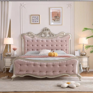 Cama de Casal King Size Estilo Americano com Cabeceira Estofada Rosa, Estrutura de Madeira Maciça - Cama de Quarto Adulto de Alta Qualidade - Product Image 2