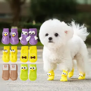 Mignon dessin animé chien chaussettes automne hiver chaud anti-dérapant chaussettes pour chiens patte Protection chien accessoires