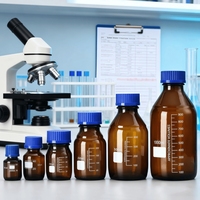 Bouteilles de Réactifs en Verre Brun Graduées Sérigraphiées en Gros avec Bouchon à Vis pour Stockage en Laboratoire 100ml/250ml/500ml/1000ml Emballage Marque QF