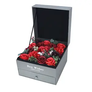 Valentine's Day Mothers Gift Artificial Plants Scented Soap Rose Flower In Acrylic Jewelry Box Artificial Flower