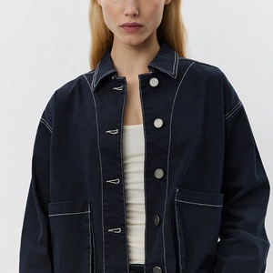 <span class=keywords><strong>Giacca</strong></span> di jeans <span class=keywords><strong>oversize</strong></span> di Design alla moda per <span class=keywords><strong>donna</strong></span> <span class=keywords><strong>giacca</strong></span> di jeans lavata blu scuro Casual per tutti i giorni capispalla - Product Image 4