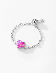 S925 <b>Silver</b> Heart Shape <b>Opal</b> Open <b>Silver</b> Stackable Band <b>Ring</b> Bezel Setting Romantic Women's Gemstone Jewelry - Product Image 3
