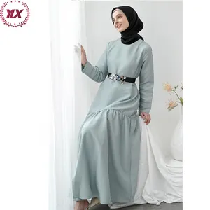 Crew Neck Malaysia Used Saudi Silk High Quality Kaftan Dresses Arabic Muslim Dress Islamic Clothing