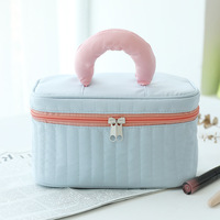 Nouvelle Trousse de Maquillage Matelassée 2026 Grande Capacité, Sac Cosmétique de Voyage avec Poignée Rembourrée Couleur Contrastante, Organisateur de Toilette Portable