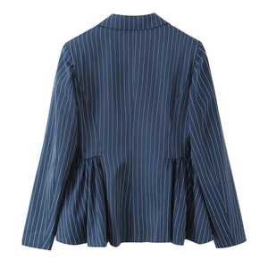 Nuovo <span class=keywords><strong>Blazer</strong></span> da <span class=keywords><strong>Donna</strong></span> Stile Europeo Americano 2026 con Risvolto <span class=keywords><strong>a</strong></span> Strisce Blu Navy e Orlo <span class=keywords><strong>a</strong></span> Balza, Maniche Lunghe Traspiranti - Product Image 2