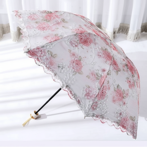 ร่มกันแดดกันแดดร่มกันแดดอุปกรณ์ตกแต่งกันแสงยูวีปักลูกไม้ลายดอกกุหลาบสวยงาม - Product Image 1