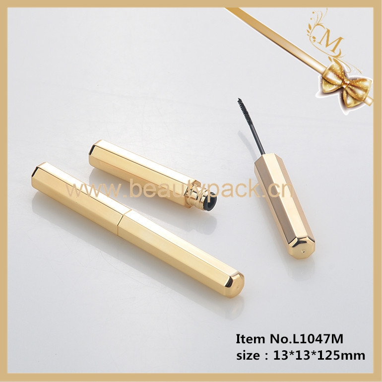 Best Sale Small Capacity Slim Long Hexagon Gold Empty Mascara Tubes with Brush
