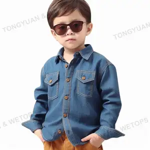 Moda çocuk yürüyor bebek boys 'uzun kollu Denim düğme-aşağı gömlek gömlek bluz Tops