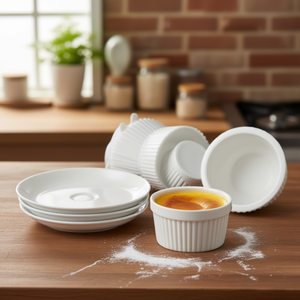 Moule en céramique pour crème caramel 9 cm blanc, compatible four, micro-ondes et lave-vaisselle - Product Image 2