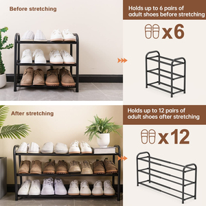 ชั้นวางรองเท้าแบบขยายได้สำหรับตู้เสื้อผ้า, ชั้นวางรองเท้าโลหะขนาด 18"-32" สำหรับทางเข้าบ้าน 3 ชั้น ปรับความกว้างได้ ตั้งพื้นได้ - Product Image 4
