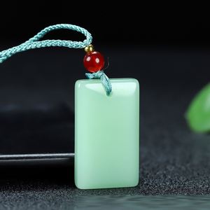 Minimalist Green Jade Safety Brand Pendant White Jade Square Necklace Unisex Couple Clothing Accessory Jade Stone Orname - Product Image 6