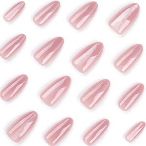 Lot de 24 faux ongles à presser détachables, rose pâle brillant effet œil de chat, courts, forme amande, couvrance totale, pour femmes, usage professionnel en salon - Product Image 2