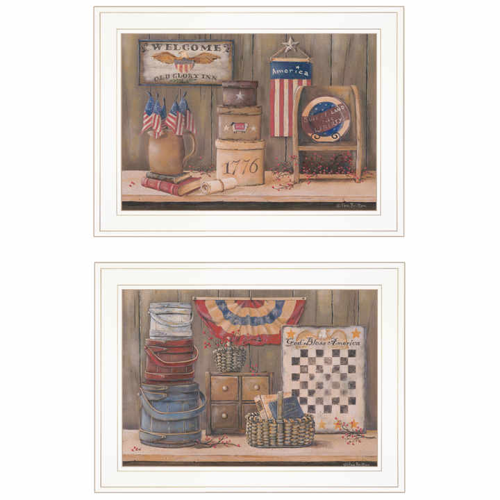 HMS Set of Two Sweet Land of Liberty 2 White Framed Print Wall Art Poster