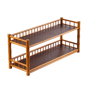 Estante de exhibición de bambú de varias capas para juegos de té y coleccionables, color madera natural, rectangular, independiente - Product Image 5