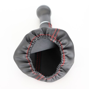 Leather Gear <b>Shift</b> <b>Knob</b> Cover For Jetta Car With Red Stitching And Elastic Opening - Product Image 5