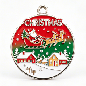 Medalla de Navidad con Trineo de Papá Noel y Estatua de la Libertad de EE. UU. 250, Colgante Esmaltado Circular de Aleación de Zinc Bañado en Plata - Product Image 2