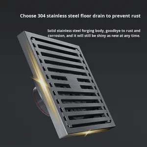 Siphon de sol carré moderne gris anthracite en acier inoxydable brossé, anti-odeur, grande capacité, pour salle de bain et douche - Product Image 2