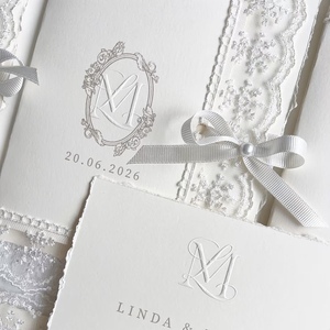Elegant Vintage Lace Wedding Invitations Custom Handmade Paper Invite Card With <b>Wax</b> <b>Seal</b> And Silk Ribbon - Product Image 2