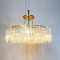 Lustre en cristal et laiton de luxe, luminaire suspendu rond moderne avec prismes en cristal pour salon, villa, hall d'hôtel