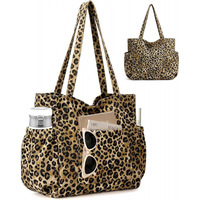 Sac fourre-tout en velours côtelé pour femme avec motif floral, grande capacité et design multifonctionnel, idéal pour le shopping et les voyages.