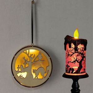 Wholesale Halloween Wooden Ornament Featuring Laser Cut Round Design with <b>Witch</b> Pumpkin and Black Cat for <b>Decor</b> Dropshipping - Product Image 4