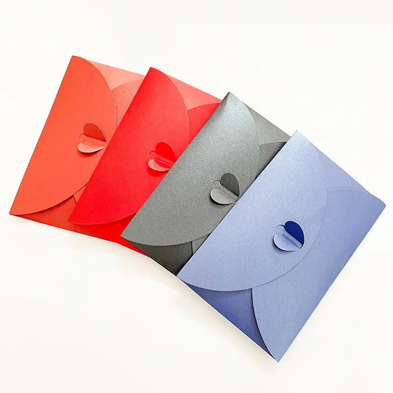 Rts индивидуальная Подарочная карточка в форме сердца, бумажный конверт с застежкой и логотипом, горячее тиснение, разноцветный конверт для деловых открыток, спасибо