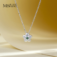Mishang MSN-1064 925 Sterling Silber Modische Blumendesign-Anhängerketten 3mm Rund Geschliffene Laborgezüchtete Edelstein-Halsketten